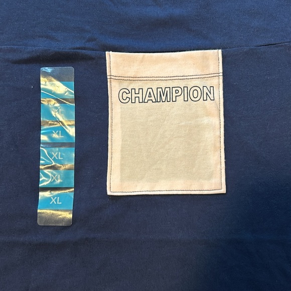 NWT Champion t-shirt Size XL. Blue with pink square and Collar - Picture 2 of 4